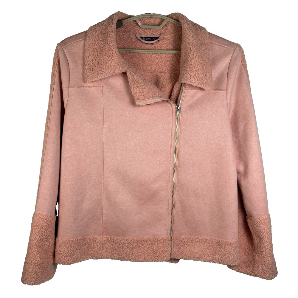 ROAMAN'S Moto Jacket Women's Size 14 W Peach Faux Suede Sherpa‎ Zip Up NWOT